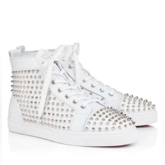 NWT Christian Louboutin Louis Allover Spikes Leather Sneakers in White, Size 10 - Picture 16 of 17